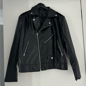 SHEIN Faux Leather Black Moto Jacket